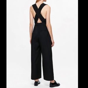 COS black 100% wool wide leg cross back jumpsuit size 6 small